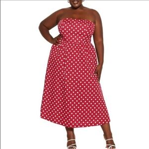 CITY CHIC Inamorato red polka dot strapless midi dress with Pockets Size XXL 24